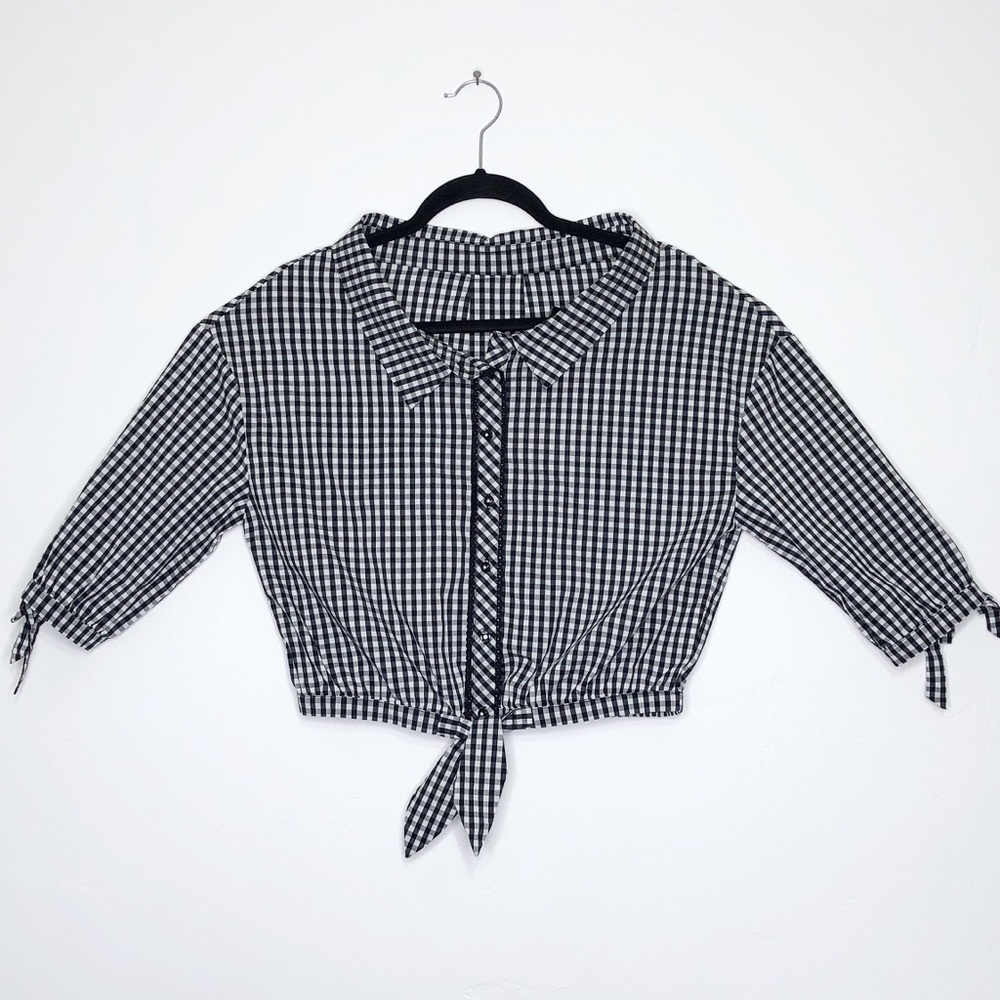 ZARA Black/White Checkered 1/2 Sleeve Crop Top